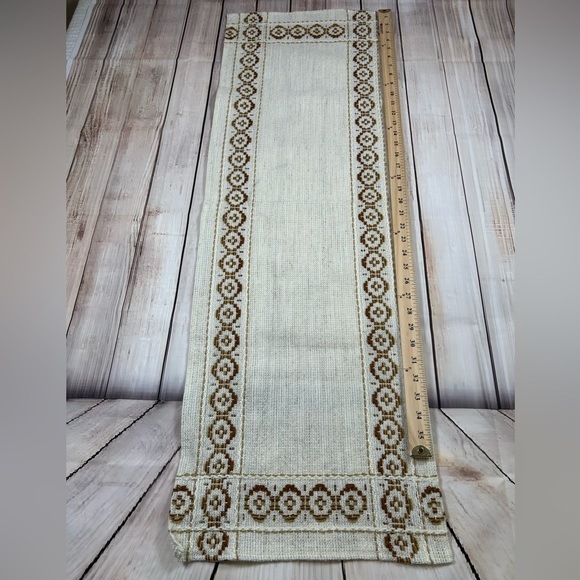 Vintage Elegant Cream and Brown Table Runner. Made in West Germany. Boho. - Picture 5 of 7